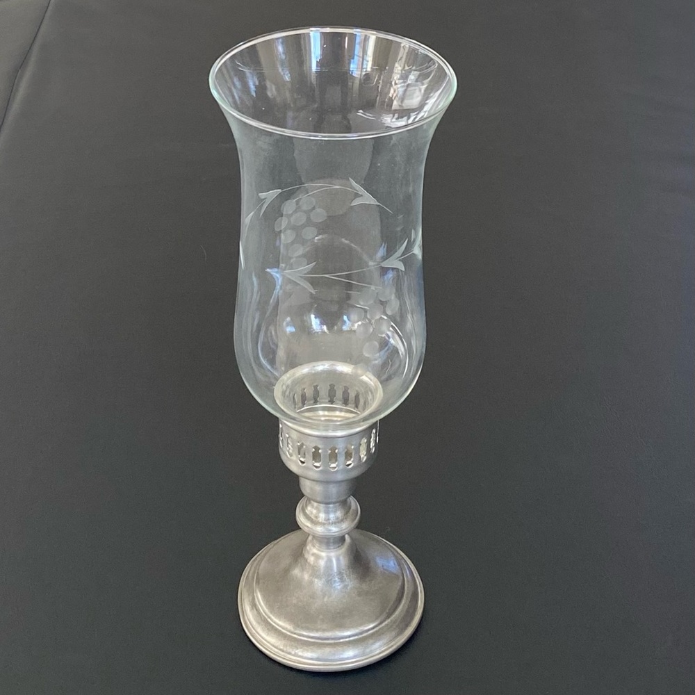Vintage Empire Pewter Weighted Candlestick & Glass Globe Hurricane